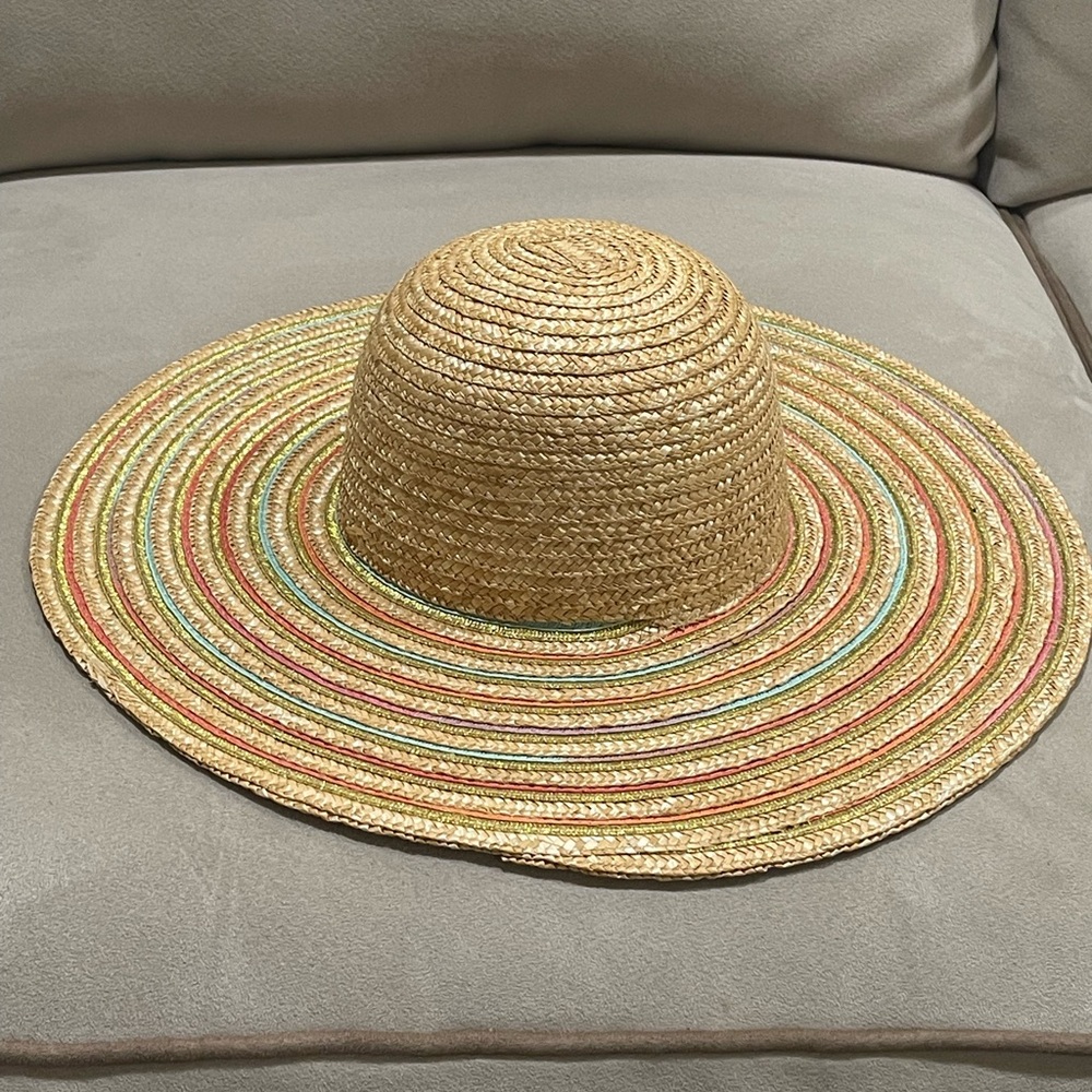 Candies Wide Brim Floppy Straw Hat Tan Multicolor One Size Packable Lightweight - Picture 7 of 10